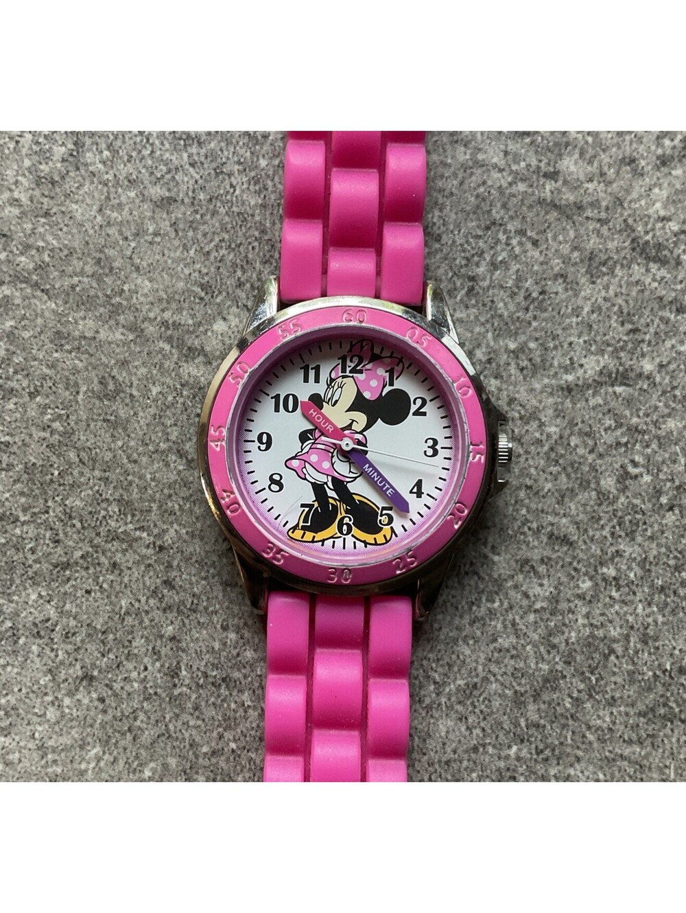 Disney Minnie Mouse Watch Pink Strap Minute Hour Marked Hands MN1157AZ D4